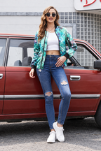 Veste bomber femme imprimé floral fermeture éclair zippée - Felicia