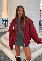 Blouson bomber femme oversize zip col chemise ample - Norelle
