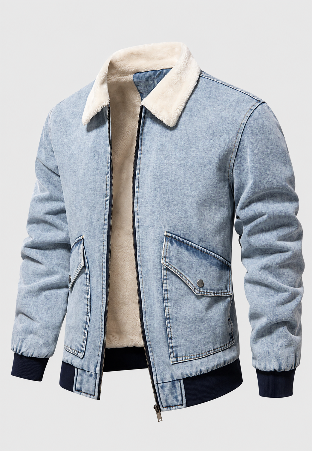 Veste bomber jean homme doublure polaire fermeture éclair - Tobias