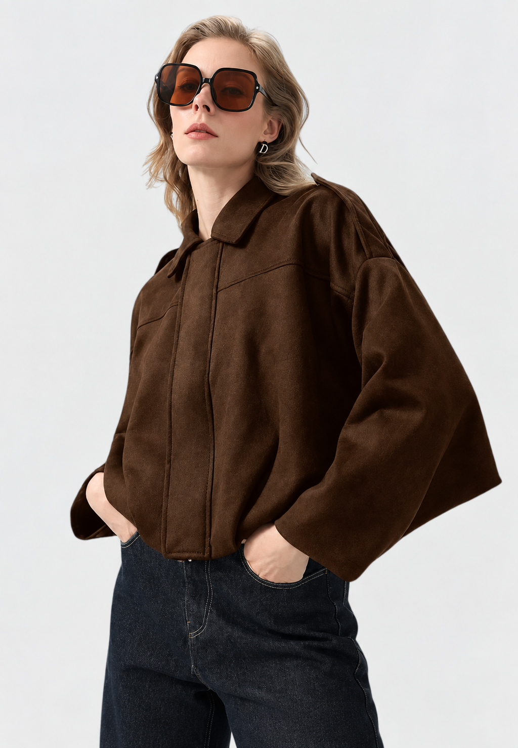 Veste courte femme effet daim col chemise texture douce - Azucena