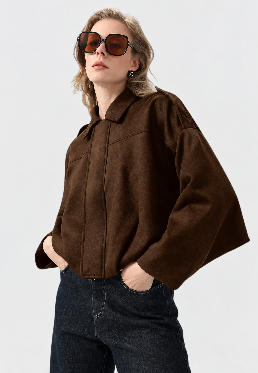 Veste courte femme effet daim col chemise texture douce - Azucena