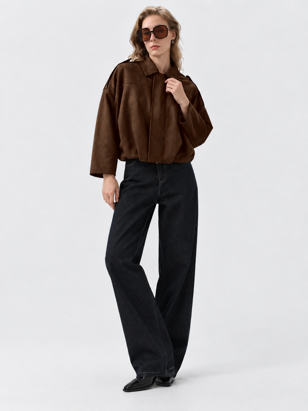 Veste courte femme effet daim col chemise texture douce - Azucena
