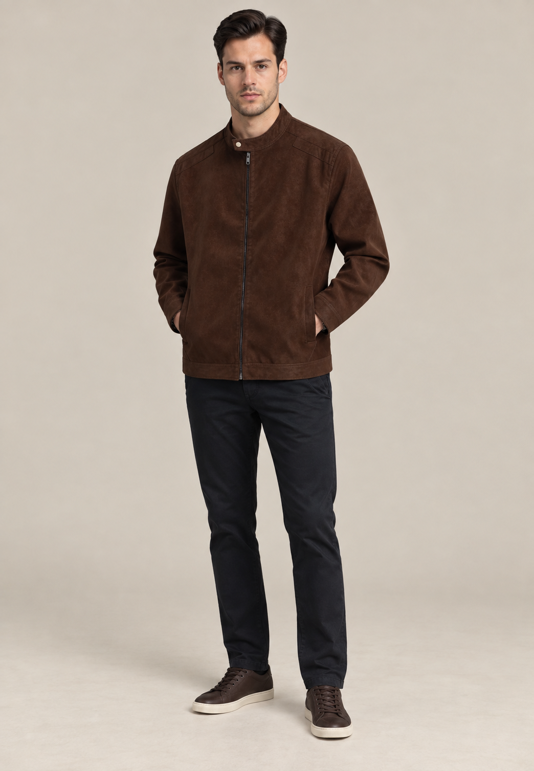 Veste homme effet daim col montant fermeture éclair devant - Mathis