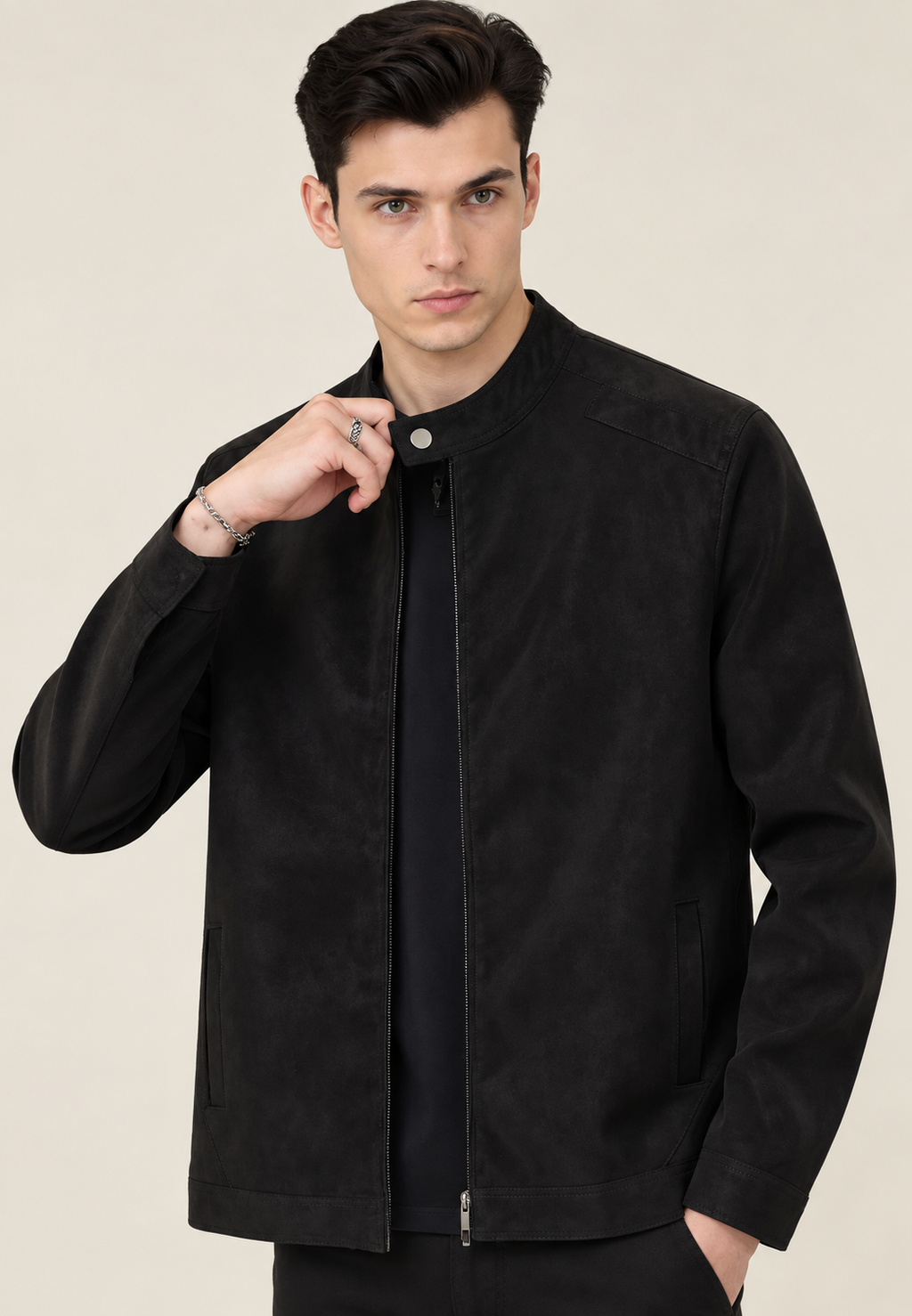 Veste homme effet daim col montant fermeture éclair devant - Mathis