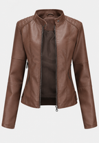 Veste femme effet cuir col mao poches zippées moderne - Iseult