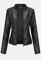 Veste femme effet cuir col mao poches zippées moderne - Iseult
