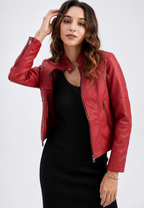 Veste femme effet cuir col mao poches zippées moderne - Iseult