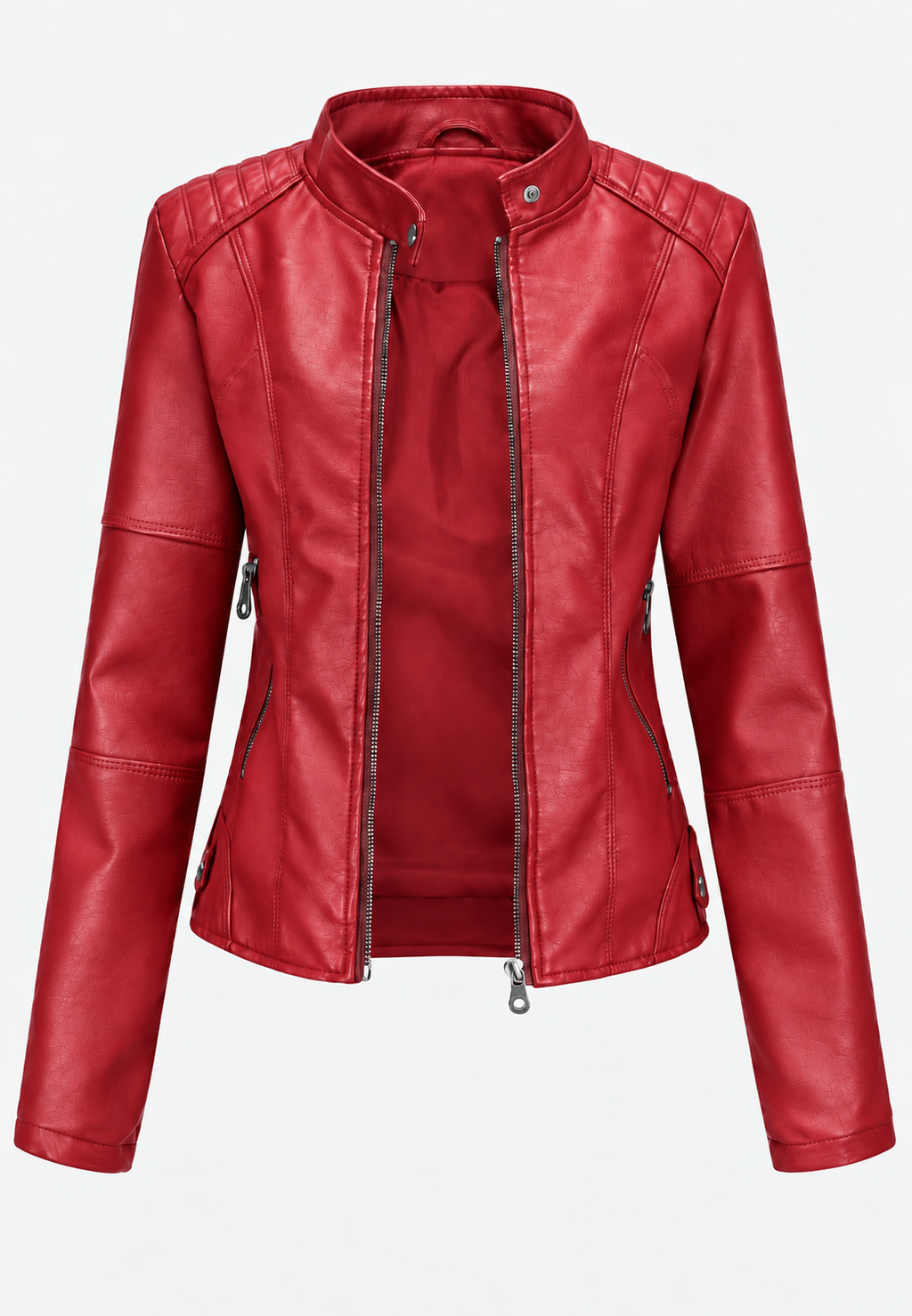 Veste femme effet cuir col mao poches zippées moderne - Iseult