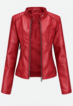 Veste femme effet cuir col mao poches zippées moderne - Iseult