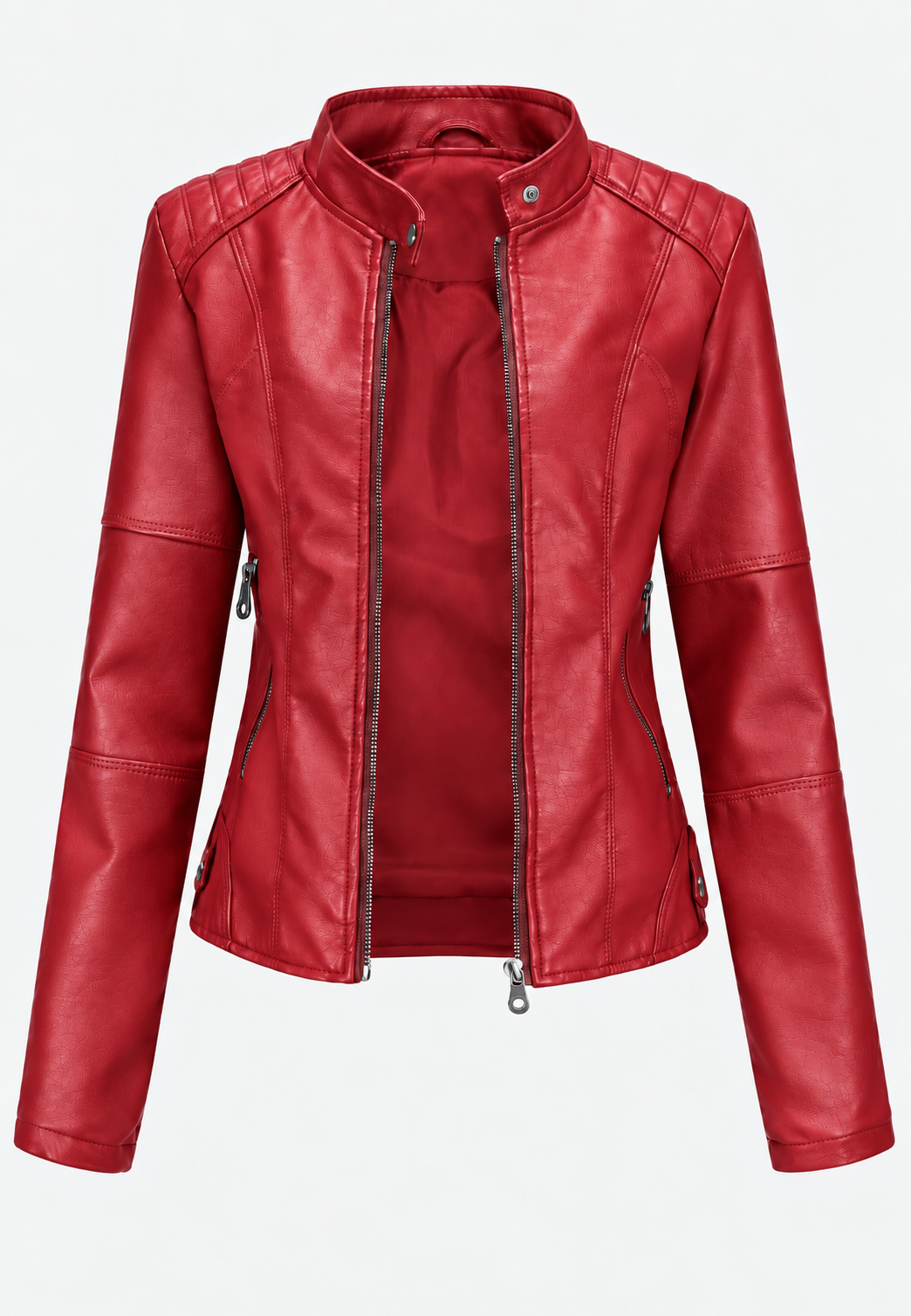 Veste femme effet cuir col mao poches zippées moderne - Iseult
