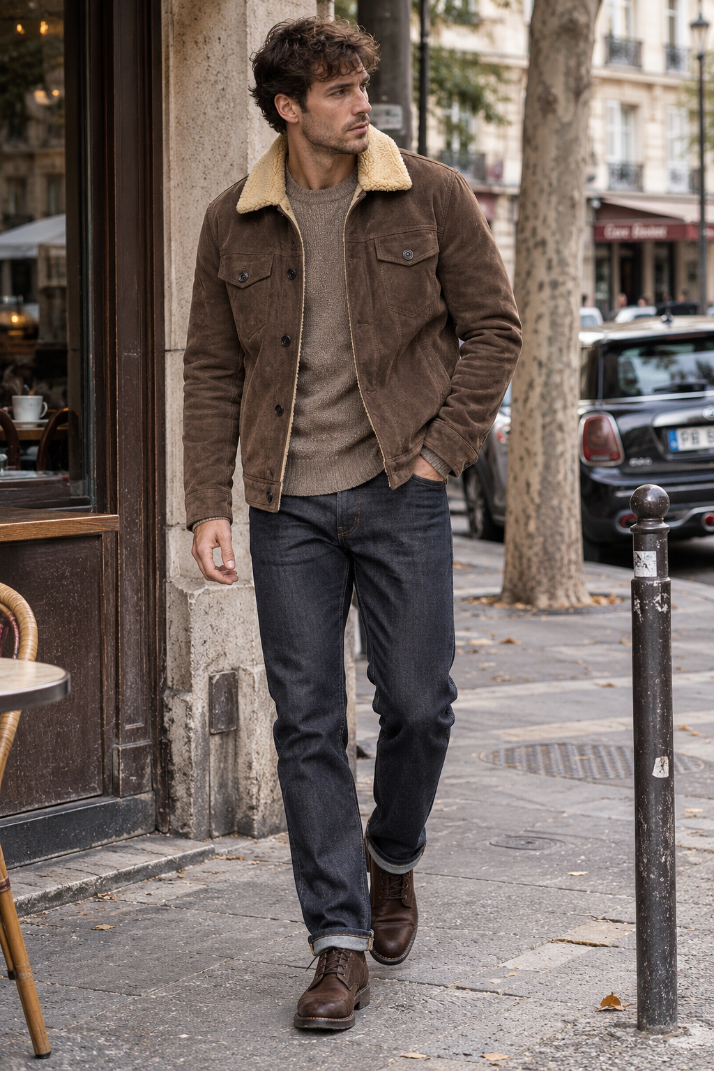 Veste homme effet daim doublure peau de mouton chaude - Bruno