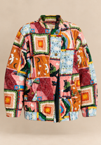 Blouson matelassé femme patchwork céleste col montant - Jasmina