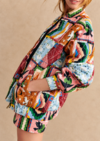 Blouson matelassé femme patchwork céleste col montant - Jasmina