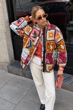 Blouson matelassé femme patchwork céleste col montant - Jasmina
