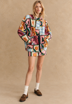 Blouson matelassé femme patchwork céleste col montant - Jasmina