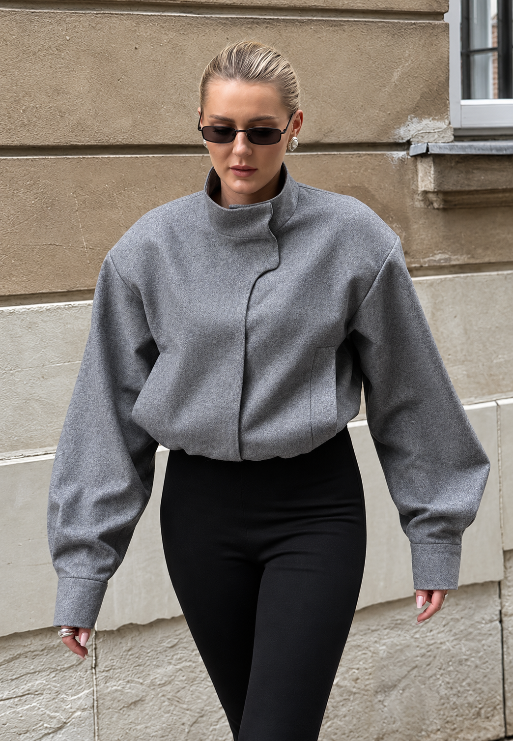 Blouson femme court col montant manches ballon mi-saison - Lena