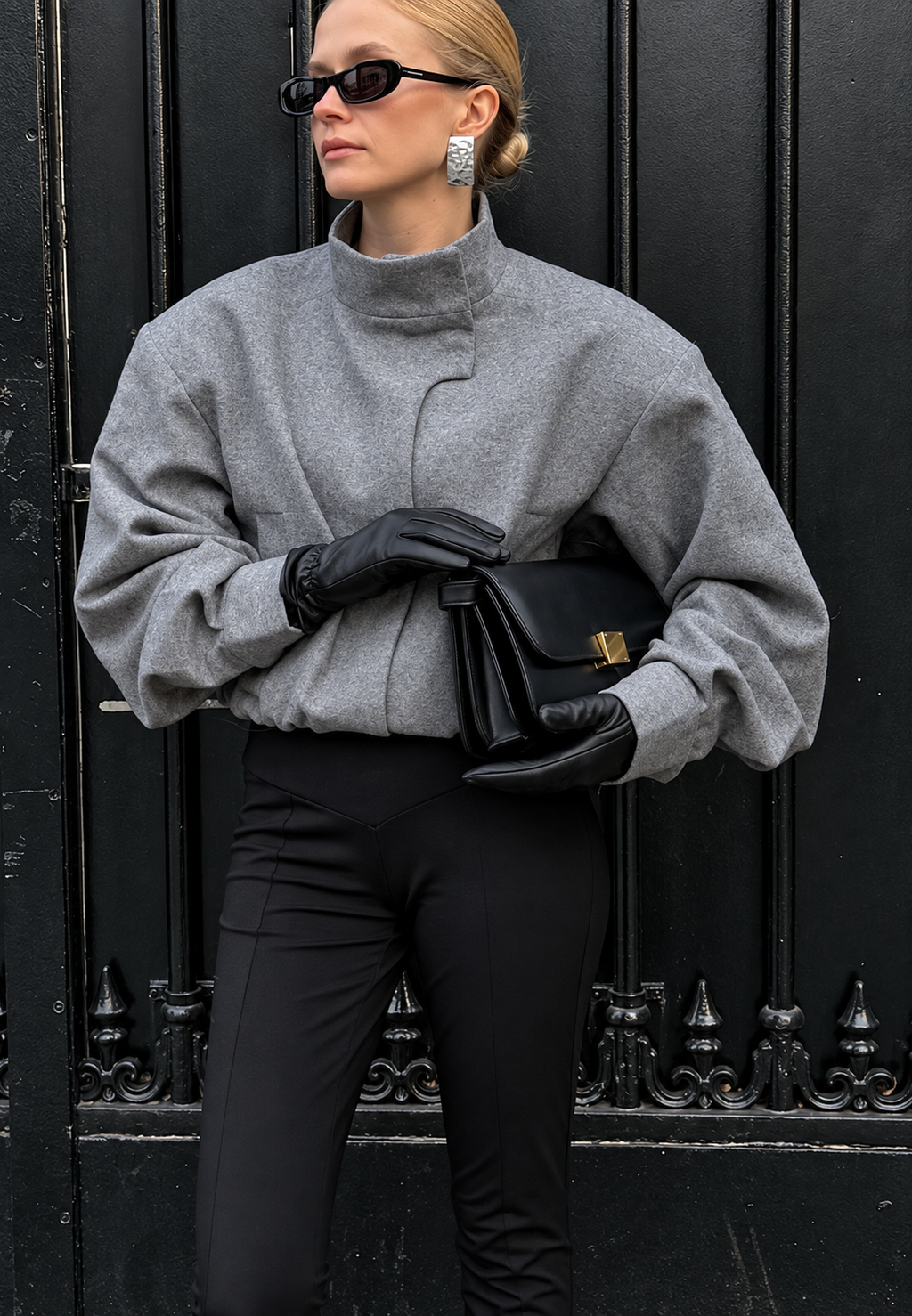 Blouson femme court col montant manches ballon mi-saison - Lena