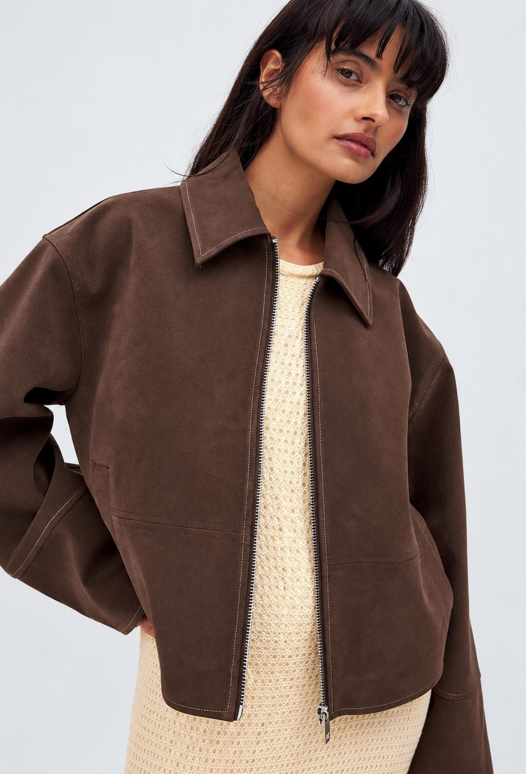 Blouson femme effet daim coupe droite fermeture éclair - Hedvika