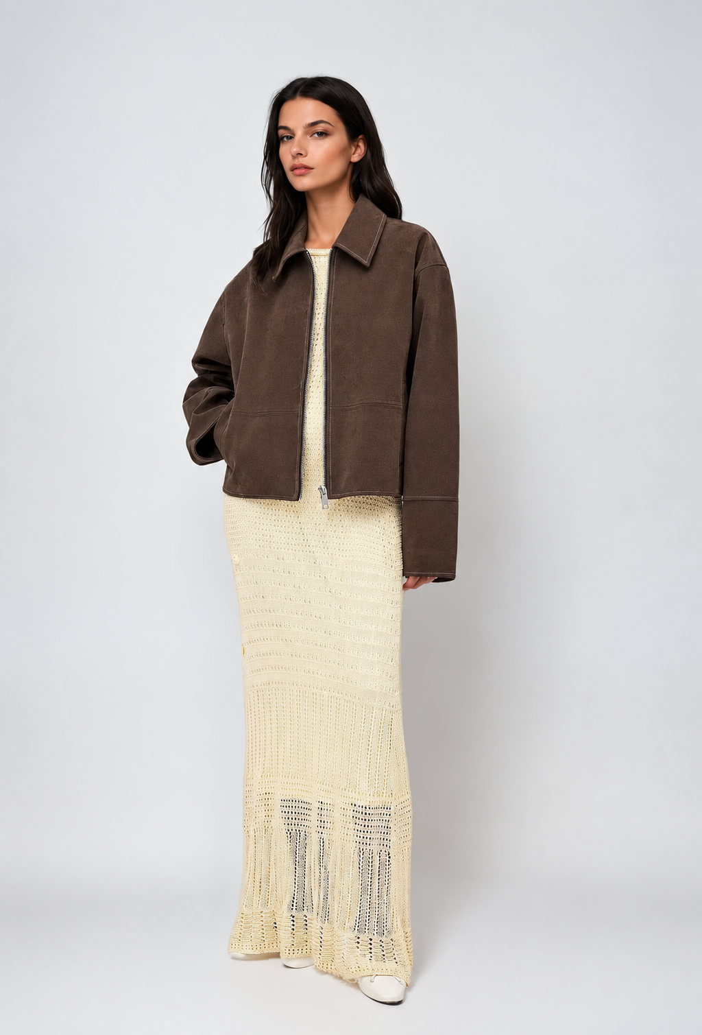 Blouson femme effet daim coupe droite fermeture éclair - Hedvika