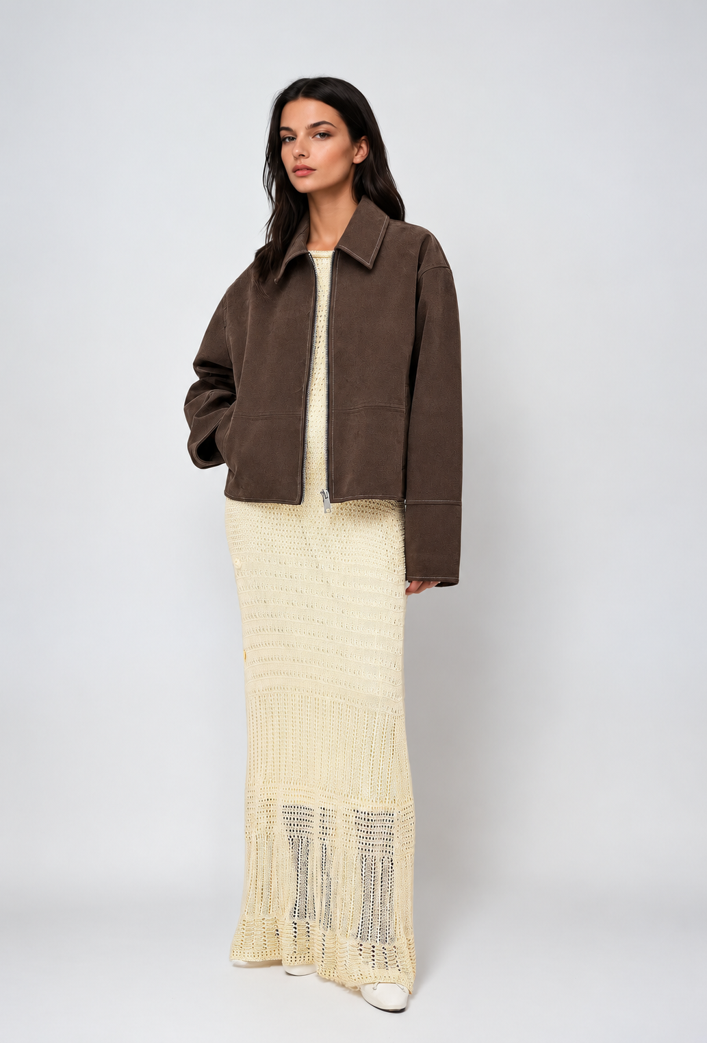 Blouson femme effet daim coupe droite fermeture éclair - Hedvika