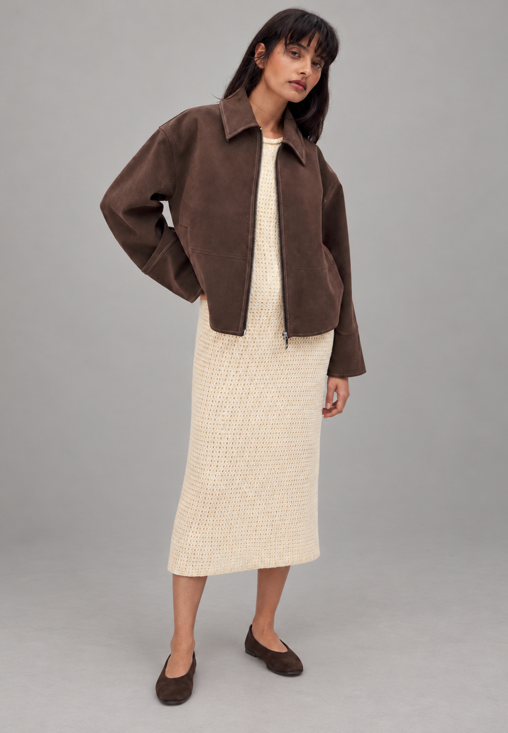Blouson femme effet daim coupe droite fermeture éclair - Hedvika