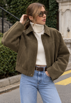 Veste femme effet daim manches ballon fermeture éclair - Mila