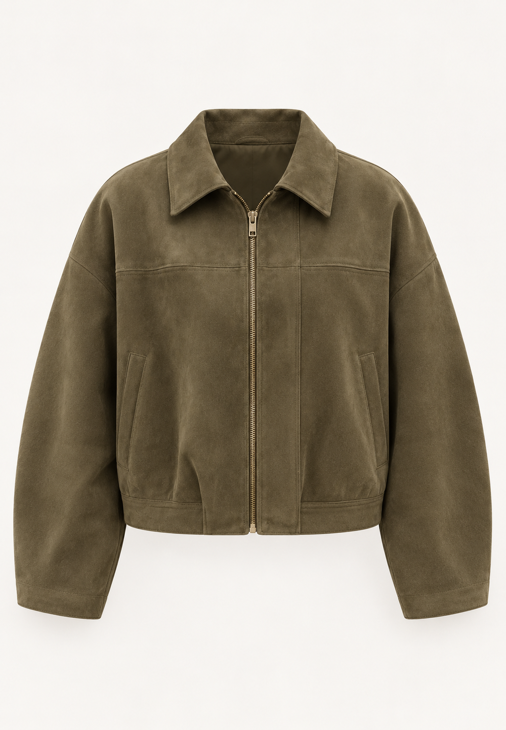 Veste femme effet daim manches ballon fermeture éclair - Mila