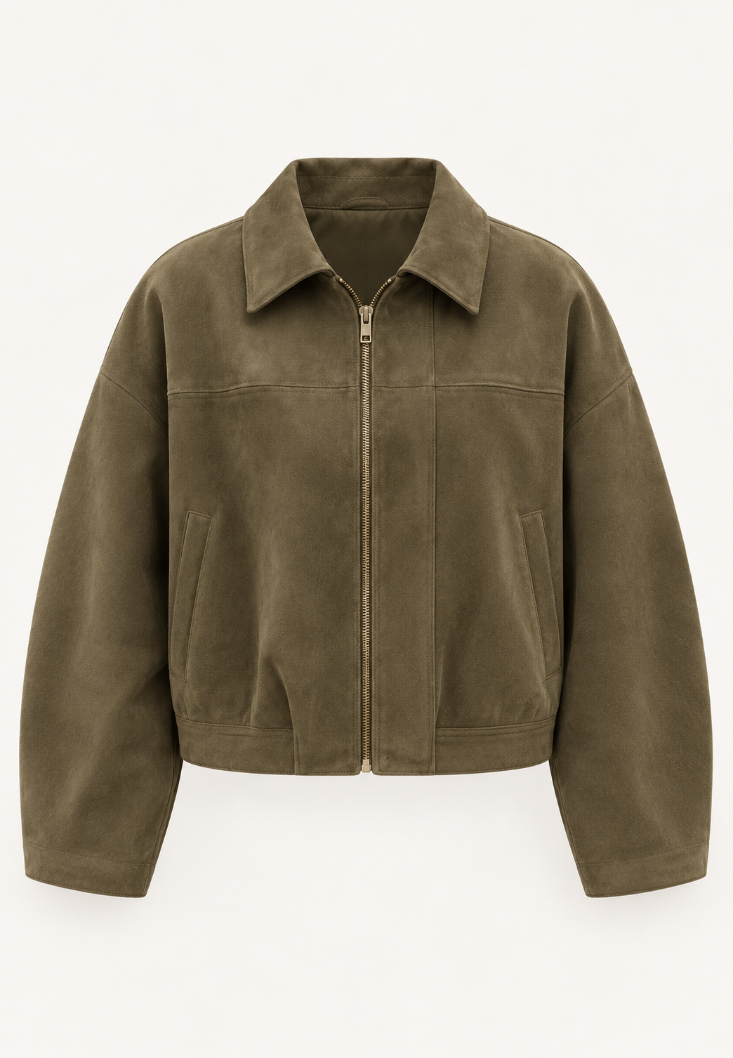 Veste femme effet daim manches ballon fermeture éclair - Mila