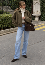 Veste femme effet daim manches ballon fermeture éclair - Mila