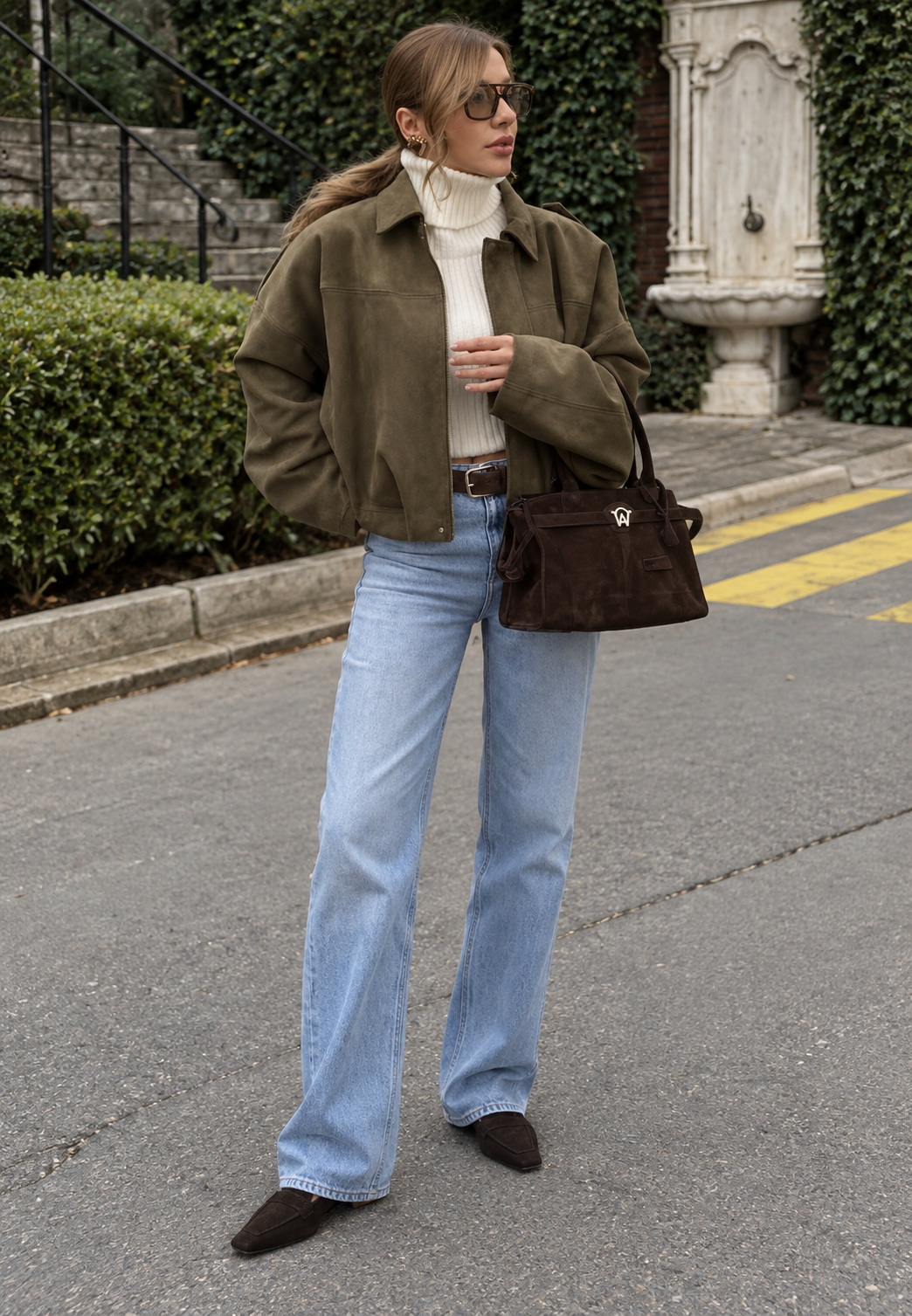 Veste femme effet daim manches ballon fermeture éclair - Mila