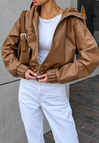 Veste femme effet cuir capuche fermeture éclair casual - Nerea