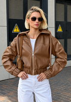 Veste femme effet cuir capuche fermeture éclair casual - Nerea