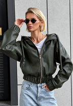 Veste femme effet cuir capuche fermeture éclair casual - Nerea