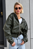 Veste femme effet cuir capuche fermeture éclair casual - Nerea