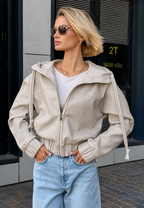 Veste femme effet cuir capuche fermeture éclair casual - Nerea