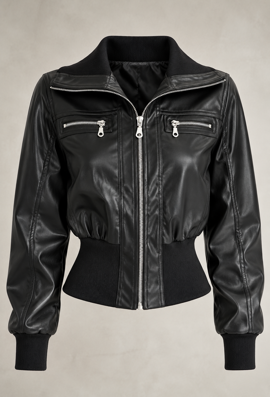 Blouson femme effet cuir taille ajustée zips courte biker - Yvette