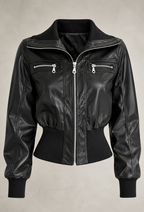 Blouson femme effet cuir taille ajustée zips courte biker - Yvette