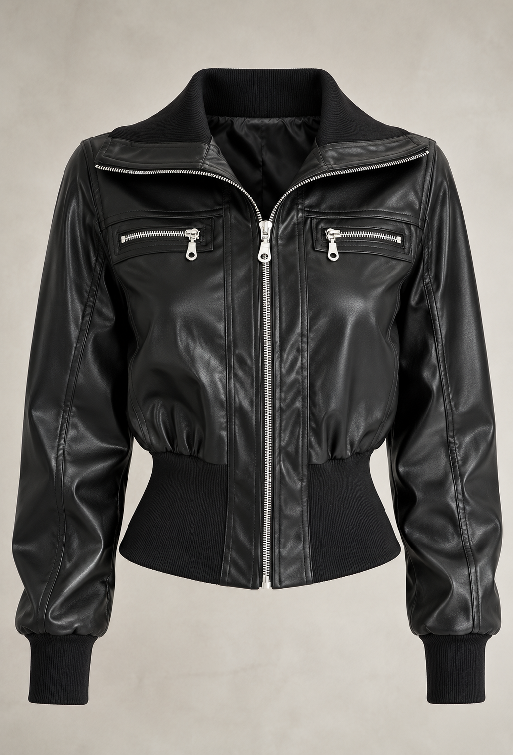 Blouson femme effet cuir taille ajustée zips courte biker - Yvette
