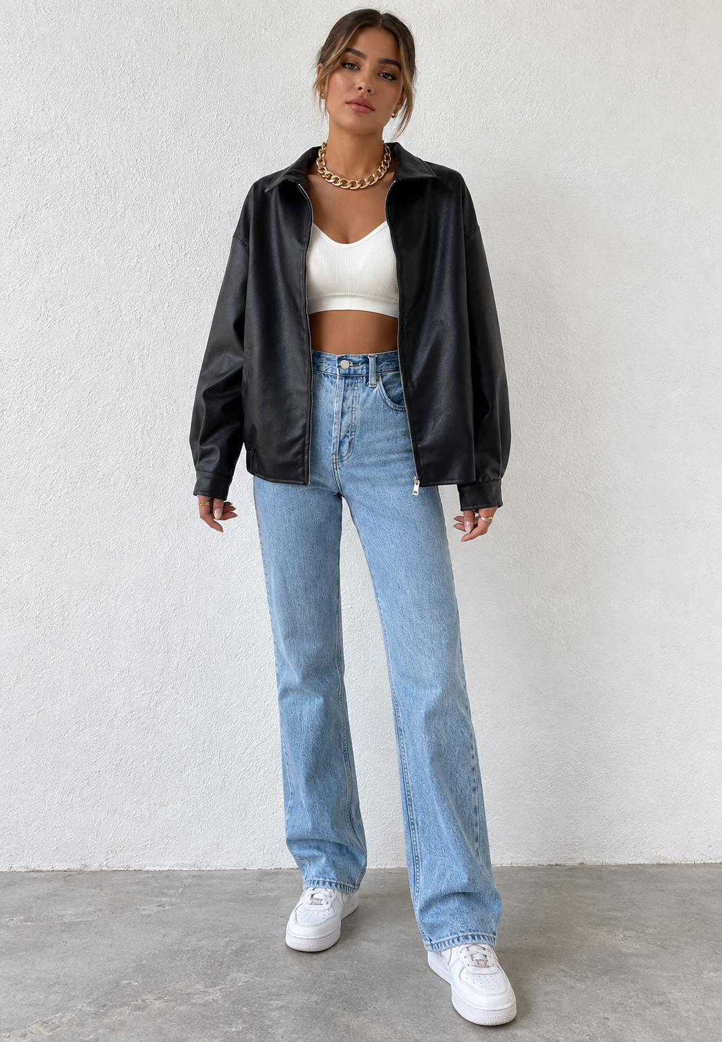 Veste femme effet cuir fermeture éclair col chemise urbaine - Aroa
