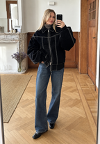Veste oversize femme effet daim surpiqûres contrastées - Vela