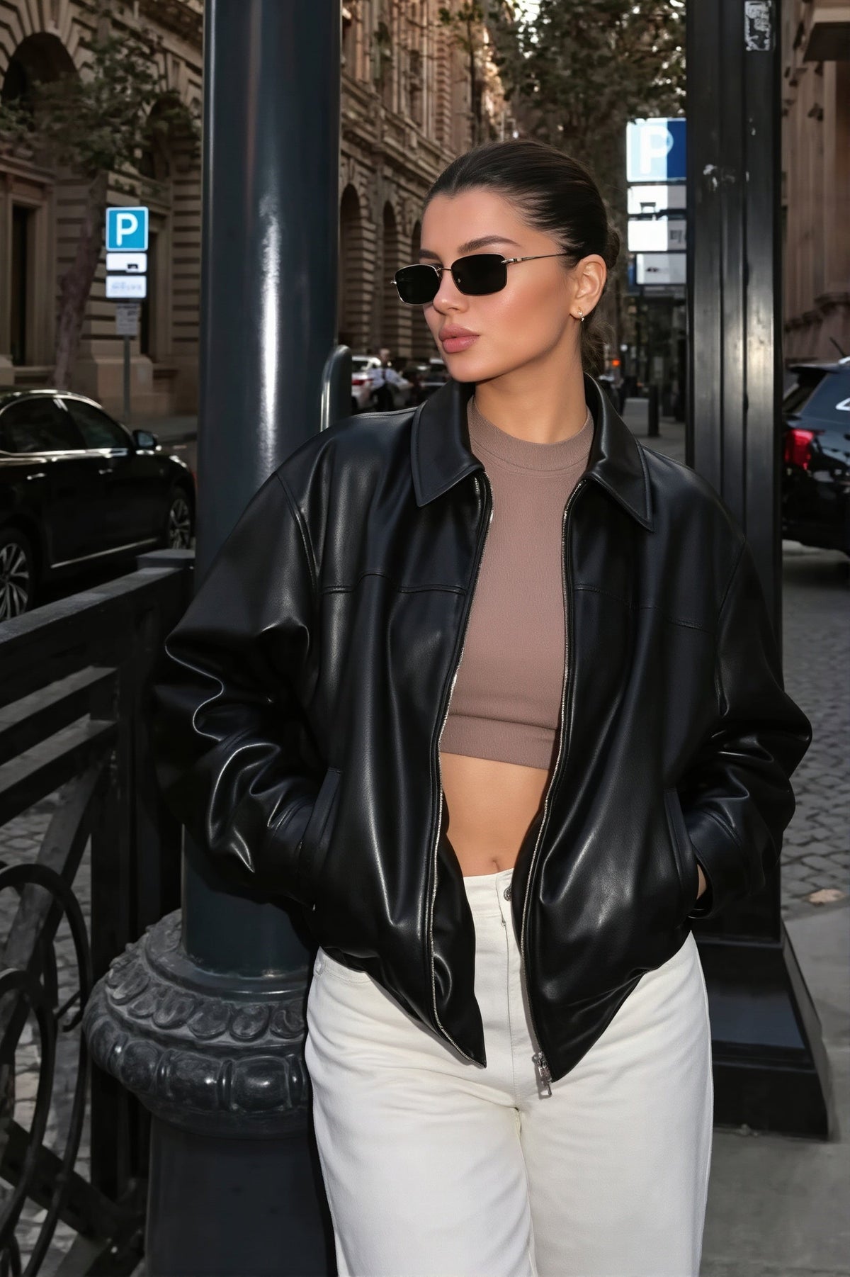 Veste oversize femme effet cuir col chemise ample urbaine - Arlet