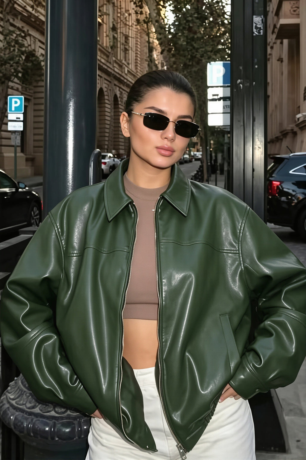 Veste oversize femme effet cuir col chemise ample urbaine - Arlet