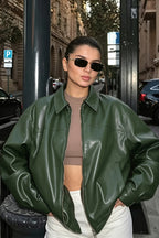 Veste oversize femme effet cuir col chemise ample urbaine - Arlet