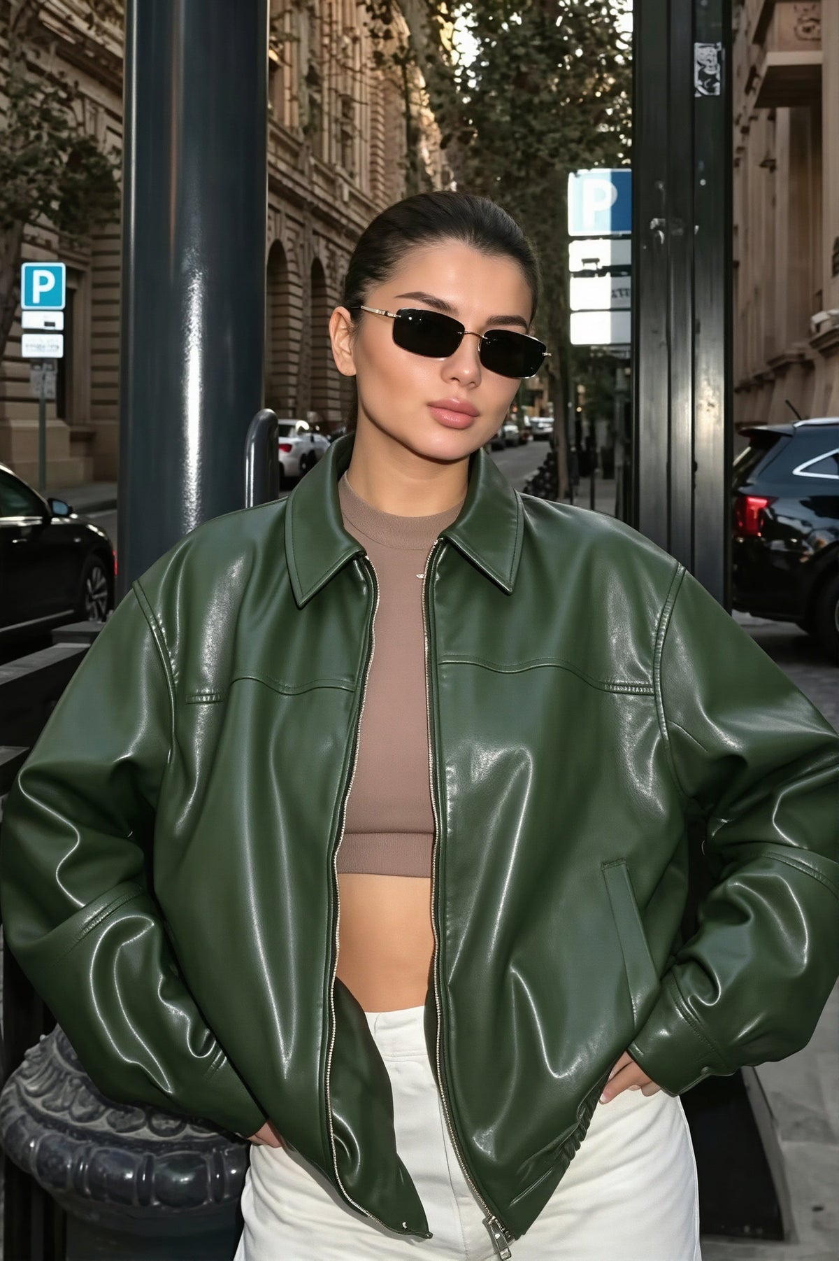 Veste oversize femme effet cuir col chemise ample urbaine - Arlet