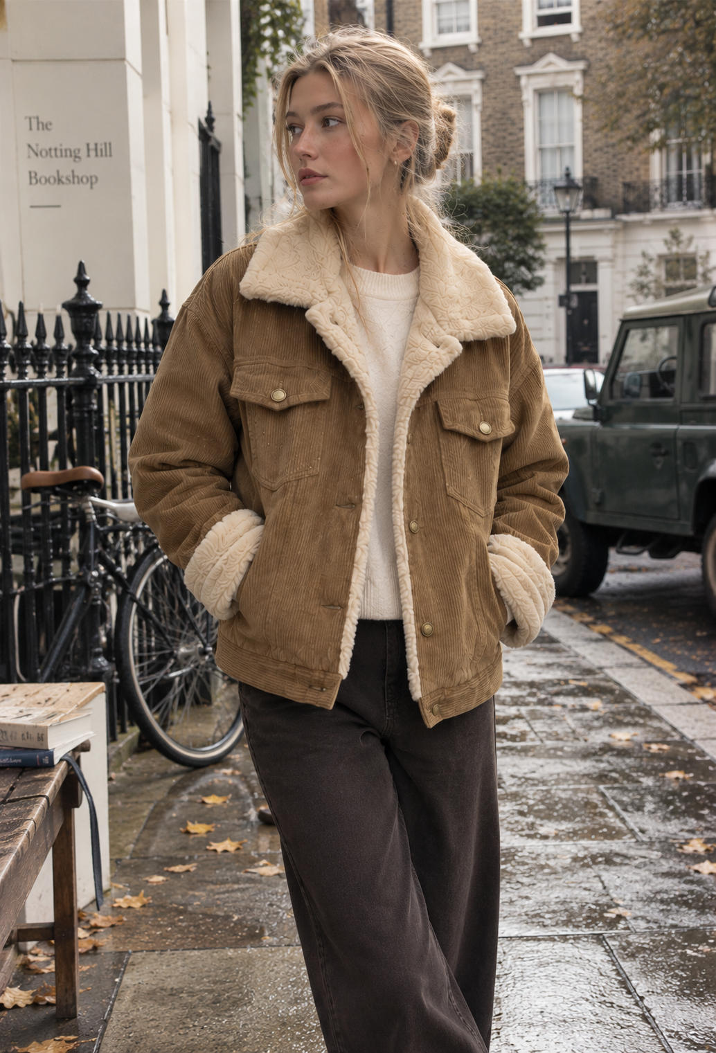 Veste velours côtelé femme col effet fourrure poches chaude - Sidonie