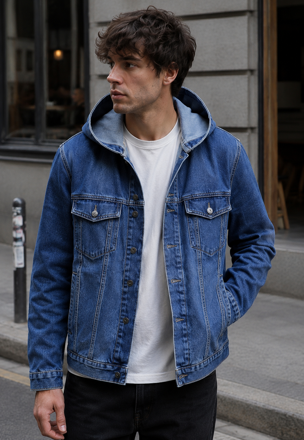 Veste jean homme capuche effet délavé denim casual - Bennett