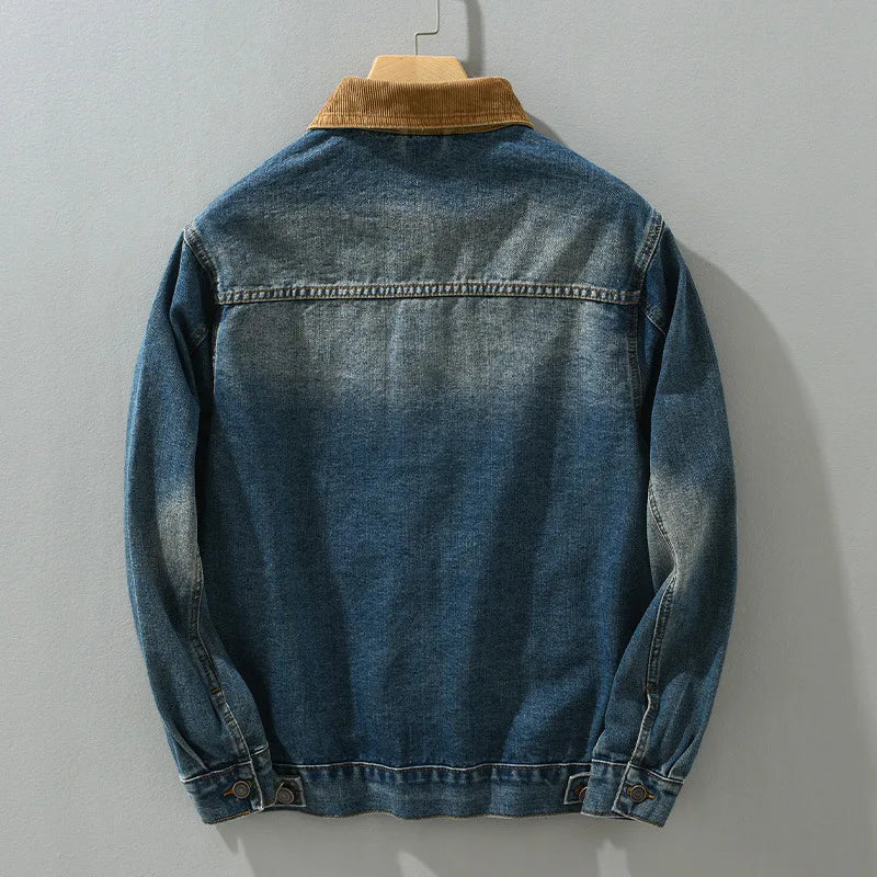 Veste jean homme col velours côtelé effet délavé denim - Dario
