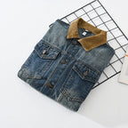 Veste jean homme col velours côtelé effet délavé denim - Dario