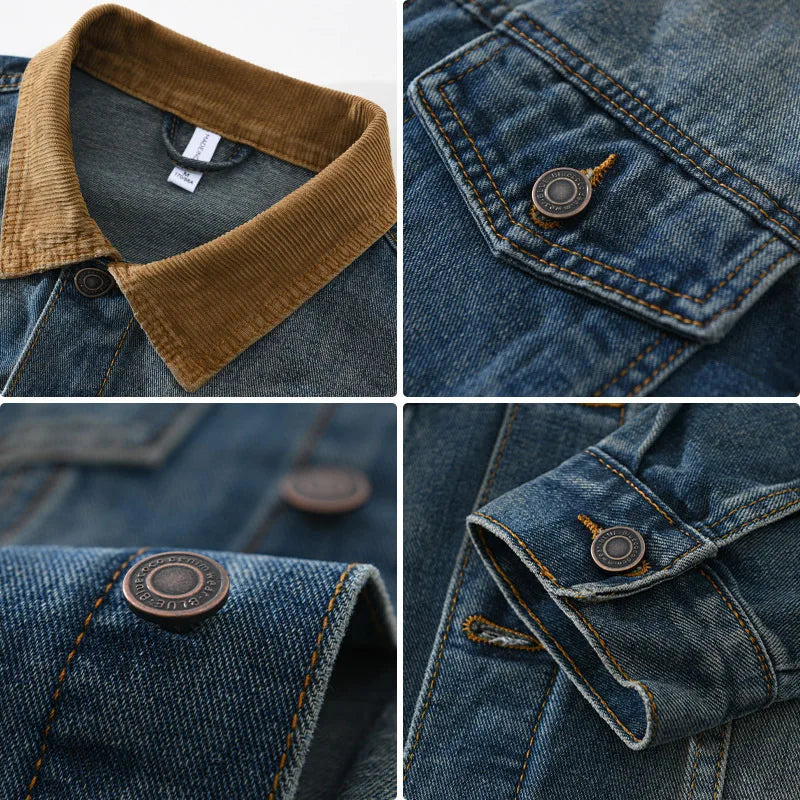 Veste jean homme col velours côtelé effet délavé denim - Dario
