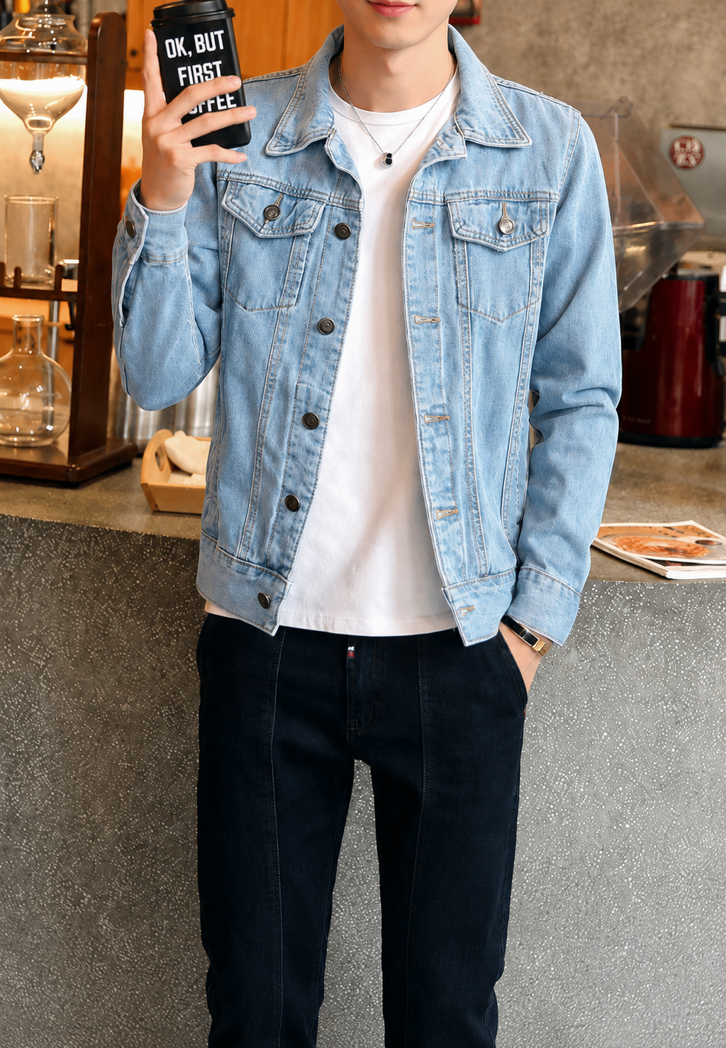 Veste jean homme délavée poches à rabat denim classique - Stellan